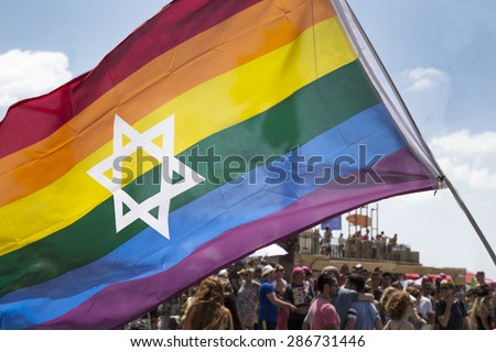TEL-AVIV - ISRAEL 12 JUNE 2015: Jewish Pride rainbow flage at Tel Aviv Gay Pride parade