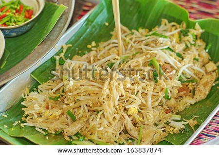 pad thai Thai food , thai fried noodles with fresh shrimp.