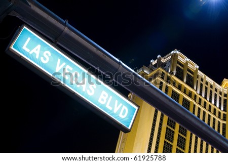 Las Vegas Boulevard street sign by night in Las Vegas (Nevada, USA)
