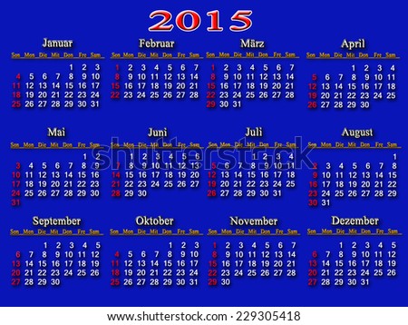 beautiful German language blue calendar for next 2015 year