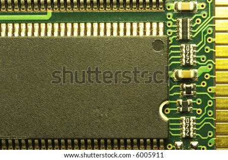 close up of a computer RAM memory chip.