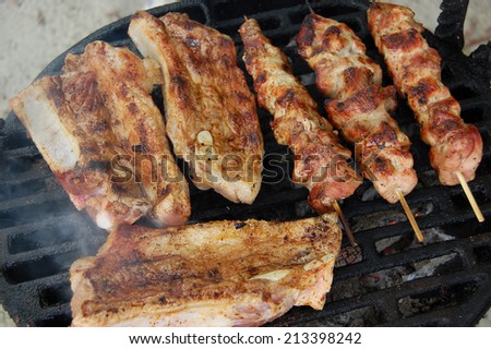 Grilled meat, prepared for a family lunch