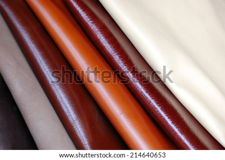 Different types and colors of bovine skin ready for the manufacture of products