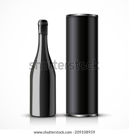 black wine bottle with packaging box isolated over white background black wine bottle with packaging box isolated over white background