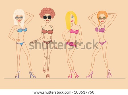 Beautiful young girls posing in bikinis with high heels