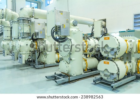 High voltage electric power 500 kV Gas Insulated Switchgear in control building (GIS)