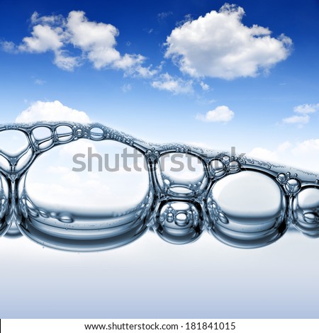 water bubbles with blue sky
