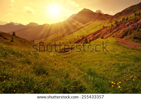 Beautiful mountain landscape at sunset, Dolomites - Italy
