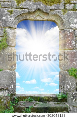 Gate to heaven with sunny sky