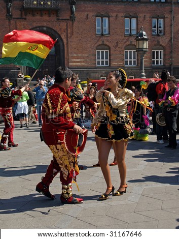 COPENHAGEN - MAY 30: Summer samba carnival procession which ended at Copenhagen City Hall, Copenhagen, Denmark, May 30, 2009. This is lively and festive occasion for the locals and tourists as well.
