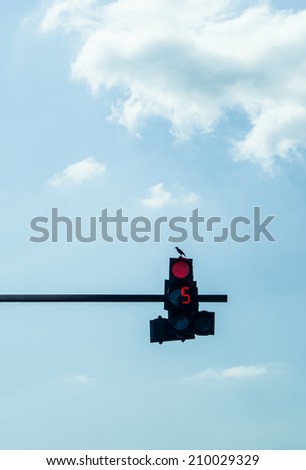 bird on traffic light with blue sky background