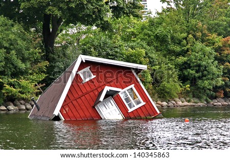 Red house under water in Malmo, Sweden