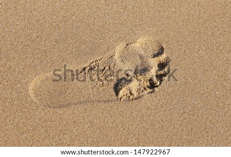 Imprint of a human foot at sandy beach