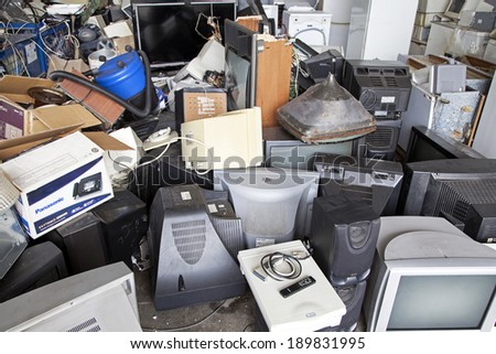 RUZOMBEROK, SLOVAKIA - APRIL 25: Electronic waste in landfill at centre of town on April 25, 2014 in Ruzomberok