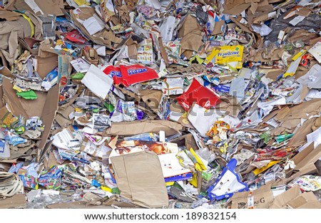 RUZOMBEROK, SLOVAKIA - APRIL 25: Paper waste in landfill at centre of town on April 25, 2014 in Ruzomberok