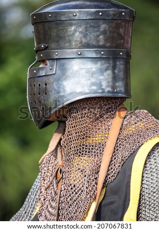 HAVRANOK, SLOVAKIA - JULY 12: Medieval knight at example of battle at celtic hill fort on July 12, 2014 in Havranok