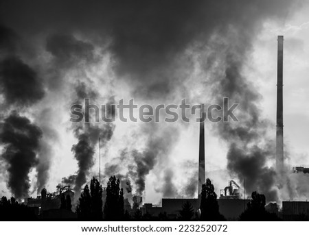 Air pollution - factory Mondi at town Ruzomberok, Slovakia