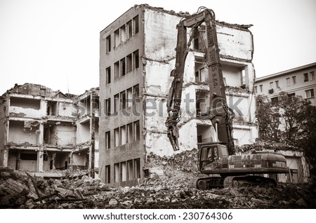 BRATISLAVA, SLOVAKIA- NOVEMBER 13: Demolition of the old building in the centre of city Bratislava on Novembert 13, 2014 in Bratislava