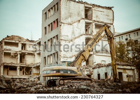 BRATISLAVA, SLOVAKIA- NOVEMBER 13: Demolition of the old building in the centre of city Bratislava on Novembert 13, 2014 in Bratislava