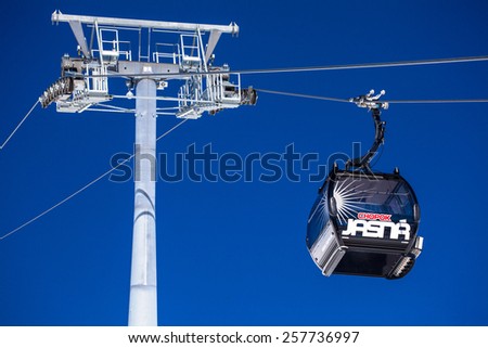JASNA, SLOVAKIA - FEBRUARY 18: Black cableway at ski resort Jasna in Low Tatras mountains on February 18, 2015 in Jasna