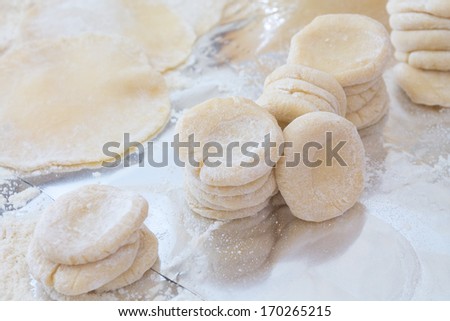 round billets of dough for baking