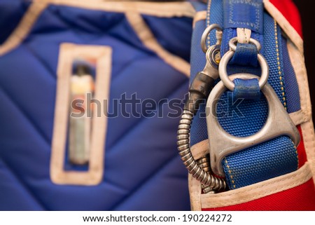 carabiner on  strap blue knapsack parachute