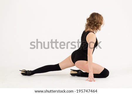 sexuality woman in black swimsuit and stockings fitness element