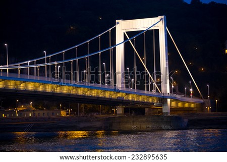 Budapest, Hungary - September 12, 2014. Elisabeth bridge and river at night with lighting