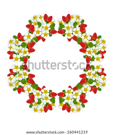 round frame of flowers and strawberries