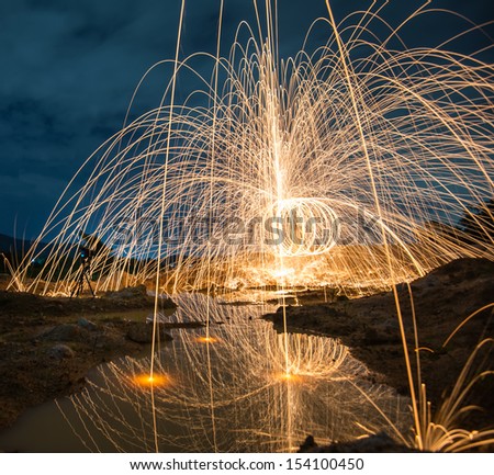 Fire spinning from steel wool