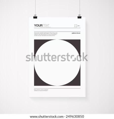 A4 / A3 format poster minimal abstract design with your text, paper clips and shadow  Eps 10 stock vector illustration