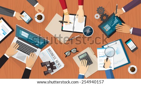 Financial and business teamwork with business people working on a desk