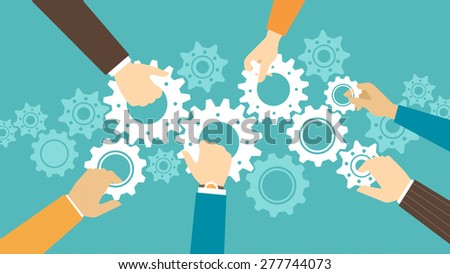 Business team and teamwork concept, business people joining gears together and composing a machine