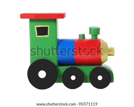 Wooden colorful locomotive isolated on white background
