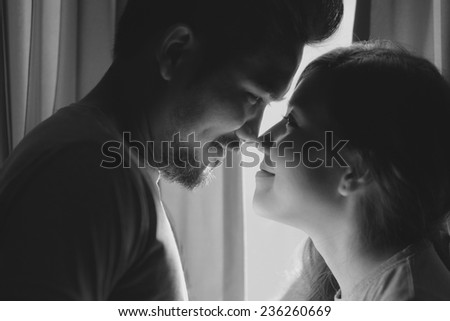 happiness and romantic scene of love asian couples partners making eye contact