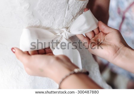 bridesmaid dress bow ties on the bride\'s wedding dress