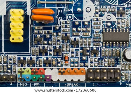 Electronic board with lots of electronic components.