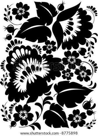 flower patterns black and white. stock vector : lack and white