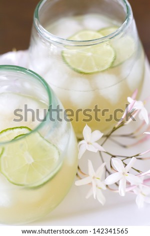 Ginger soda with lime, ginger ale, and agave syrup.