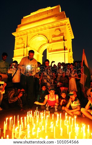 NEW DELHI, INDIA - MARCH 24: People comemorating war heroes in front of India Gate, New Delhi