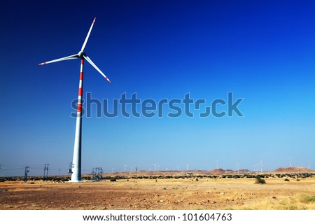 Wind turbine in Thar Desert, India, Asia