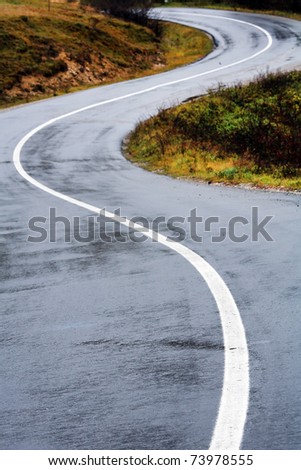 Wet curving road