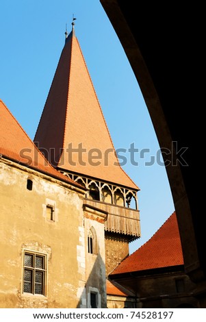 Gothic architectural detail at Corvinesti Castle, Romania