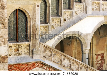 Gothic architectural detail, Corvinesti Castle, Romania