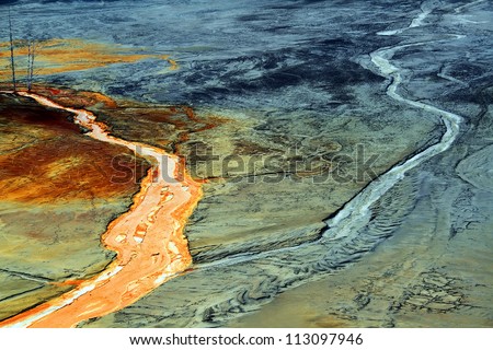 Nature pollution of a copper mine exploitation