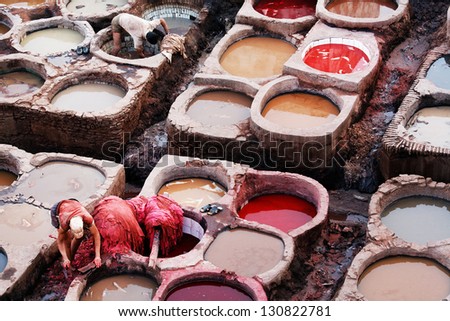 Fes leather tanneries, Morocco, Africa