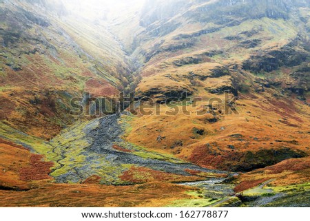 Alpine landscape in Glencoe Mountains, Scotland, Europe