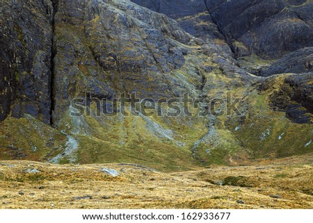 Alpine landscape in Cuillin Mountains, Highlands of Scotland, Europe