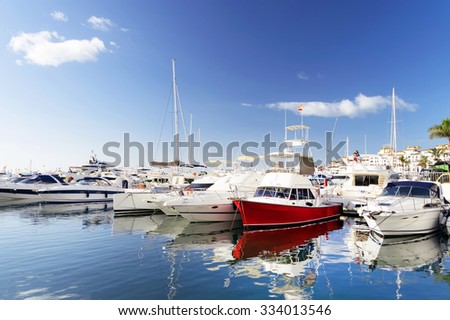 Famous marina of Puerto Banus near Marbella on Costa del Sol, Andalusia, Malaga province, Spain
