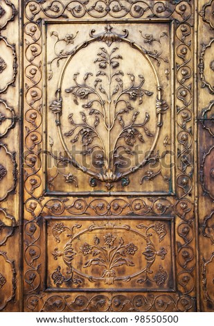 Islamic door in Lal Qila - Re d Fort in Delhi, India